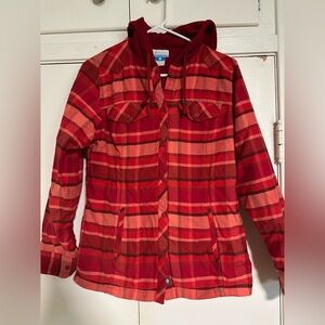 Columbia Women’s Hooded Plaid Flannel Shirt Jacket Shacket – Red – Size M